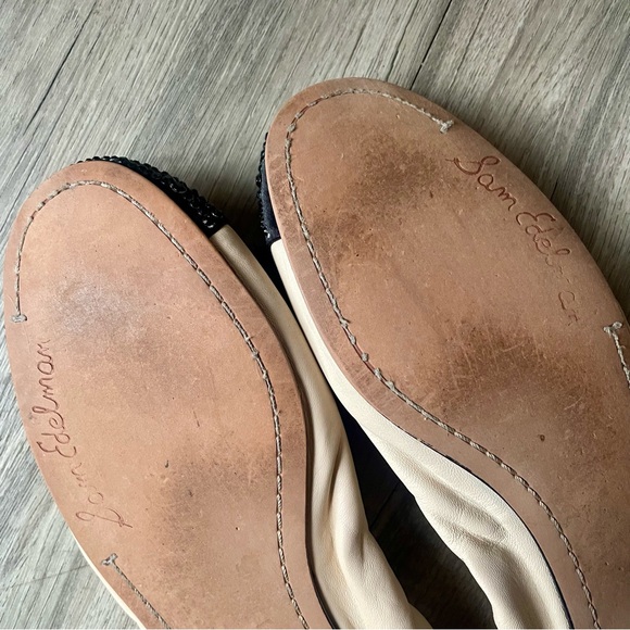 SAM EDELMAN Beatrix Cream Black Studded Spike Round Toe Bow Ballet Flats - Picture 8 of 10